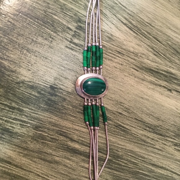 6” sterling malachite and liquid silver bracelet - Picture 4 of 7